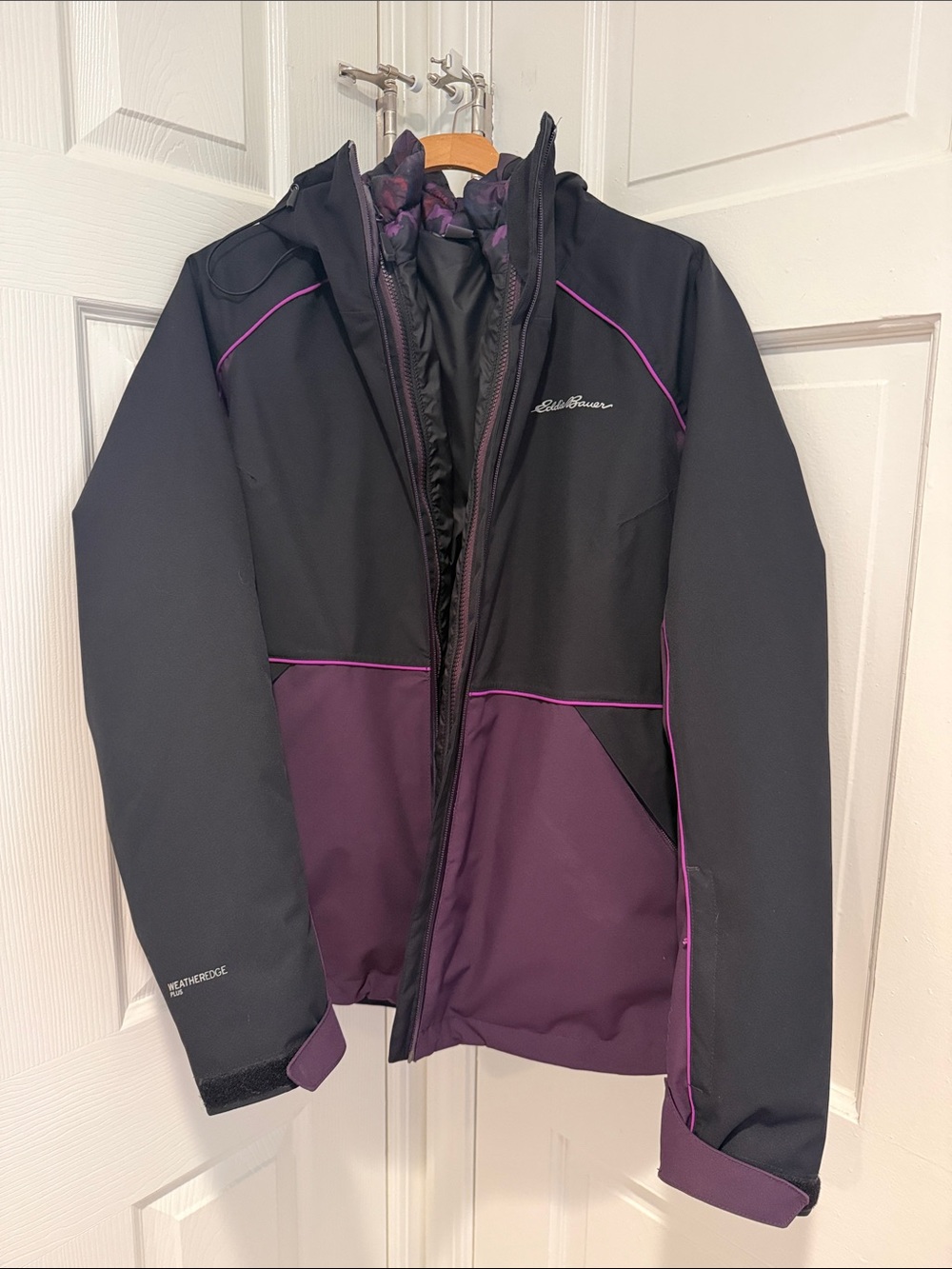 Eddie Bauer Black and Purple Hooded Ski Jacket